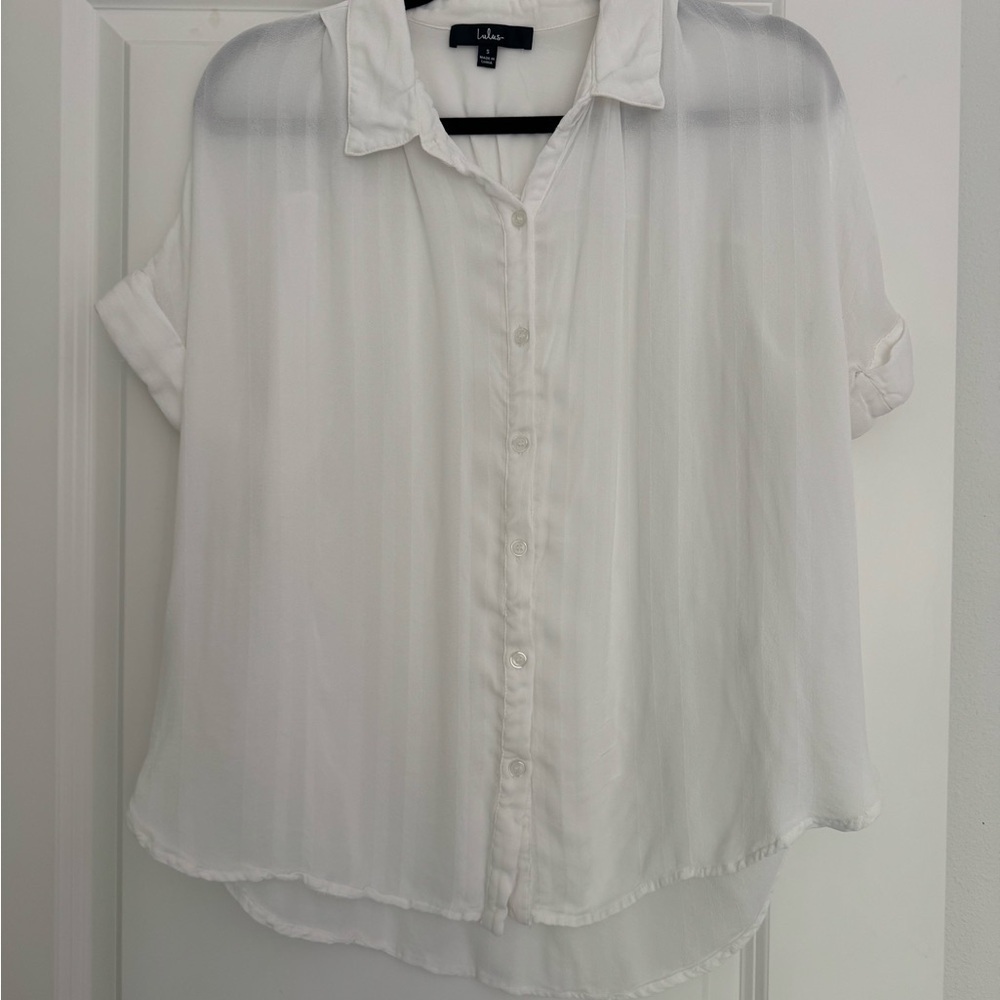 Lulus women's white collar button down short sleeve blouse shirt top small 4 6